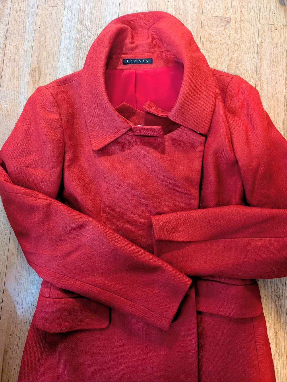 Theory Women's Bright Red Wool Pea Coat